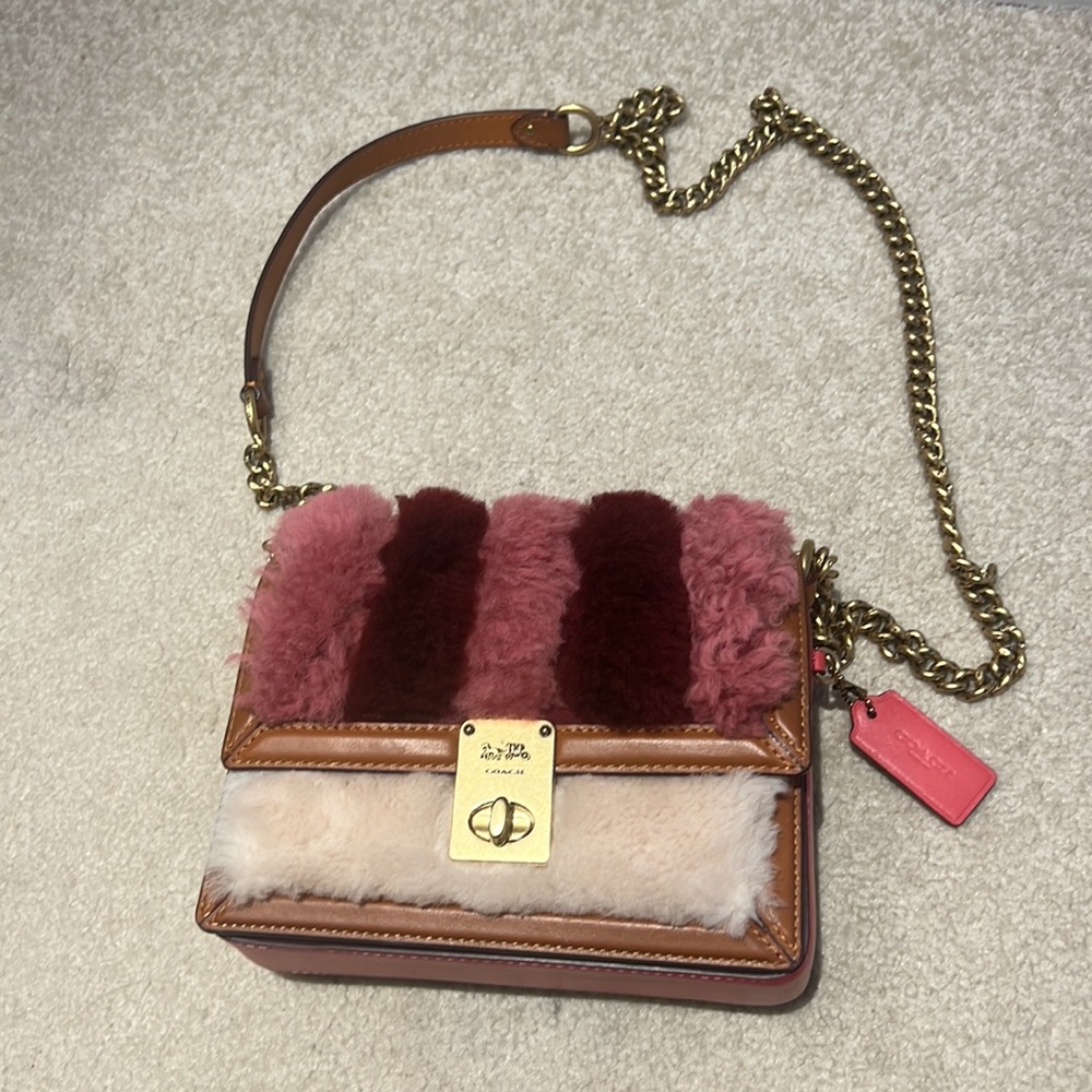 Coach pink fur bag purse cross shoulder